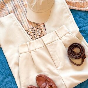 Zara High Waisted Cream Tapered Pleated Trousers Small